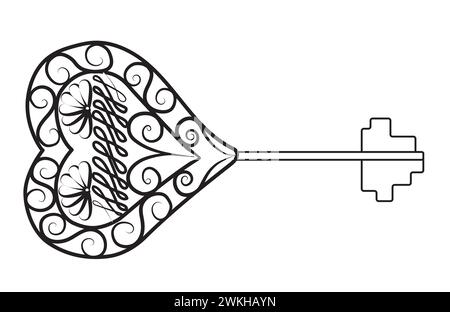 Antica chiave decorativa medievale con intricata forgiatura. Stile vintage. Icona di antiquariato, antico o di protezione e sicurezza. Illustrazione vettoriale Illustrazione Vettoriale