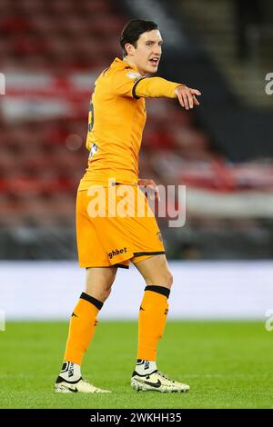 Southampton, Regno Unito. 20 febbraio 2024. Il difensore dell'Hull City Alfie Jones (5) gesti durante la partita tra Southampton FC e Hull City FC al St.Mary's Stadium, Southampton, Inghilterra, Regno Unito il 20 febbraio 2024 Credit: Every Second Media/Alamy Live News Foto Stock