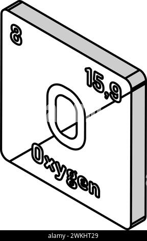 illustrazione del vettore icona isometrico dell'elemento chimico dell'ossigeno Illustrazione Vettoriale