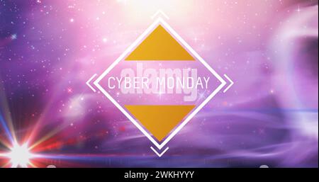 Immagine del testo del cyber monday in una cornice bianca su sfondo rosa-viola brillante Foto Stock
