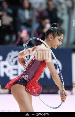 Chieti, Italia. 17 febbraio 2024. Sofia Raffaeli della squadra Ginnastica Fabriano gareggia con il cerchio al primo turno della stagione regolare dell'IT Foto Stock