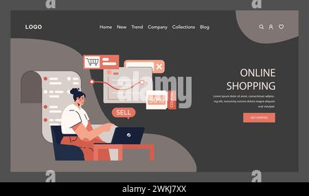 Consegna di merci in modalità buia o notte tramite banner Web o landing page. Magazzino, logistica e consegna dell'ordine del cliente. Servizio di trasporto e distribuzione. Illustrazione vettoriale piatta Illustrazione Vettoriale