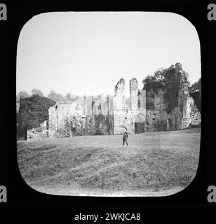 Magic lantern slide of Finchale Priory Roads, County Durham, Inghilterra, Regno Unito c 1900 Foto Stock