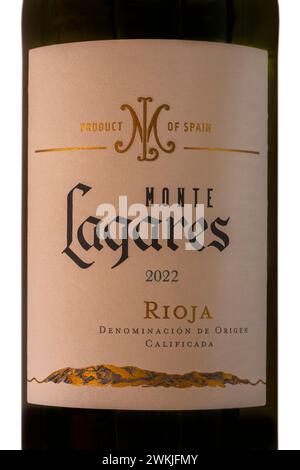 Etichetta su Monte Lagares Rioja bottiglia di vino bianco di M&S Marks and Spencer - prodotto della Spagna, spagnolo Foto Stock