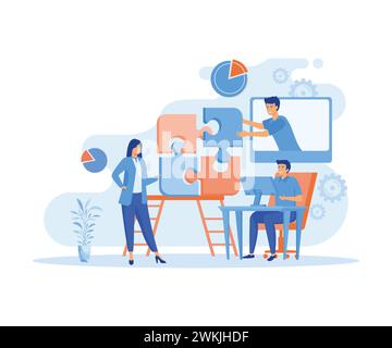 Persone che lavorano insieme. Lavoro di squadra congiunto, team building aziendale. illustrazione moderna vettoriale piatta Illustrazione Vettoriale