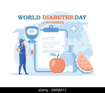 Giornata mondiale del diabete. Concetto di diabete medico. illustrazione moderna vettoriale piatta Illustrazione Vettoriale