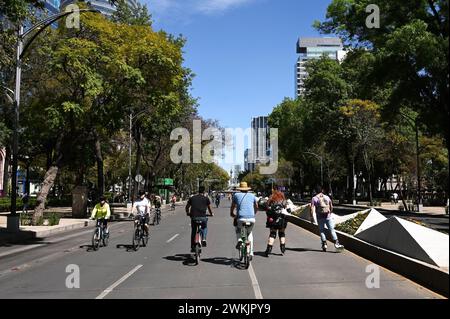 In bicicletta sull'Avenida de la Reforma, Colonia Centro, città del Messico, chiusa la domenica Foto Stock