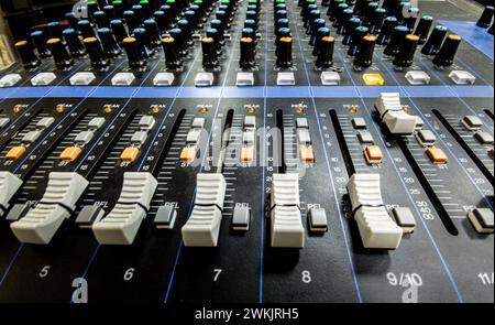 Display dei comandi della scheda audio. Livelli di messa a fuoco Foto Stock