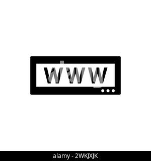 icona www in nero isolata su sfondo bianco.. Icona dell'indirizzo http Internet in stile piatto. Rete www symbol. Segno astratto di connessione linea semplice. Illustrazione Vettoriale