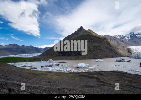 Splendido ghiacciaio svinafellsjokull in Islanda durante l'estate Foto Stock