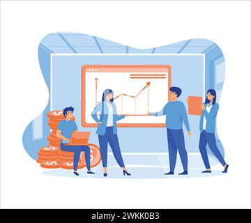 Team di marketing. Servizi professionali di marketing, attività pubblicitarie. illustrazione moderna vettoriale piatta Illustrazione Vettoriale