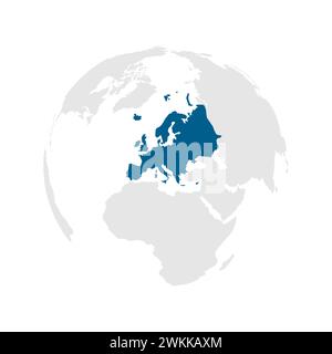 Europa continente blu scuro evidenziata silhouette sul globo terrestre. Illustrazione vettoriale Illustrazione Vettoriale