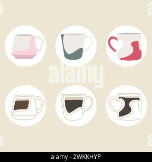 Set di icone colorate astratte per le tazze da caffè Vector Illustrazione Vettoriale