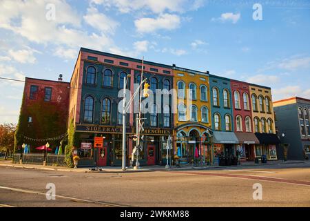 Vivace scena del centro storico di Ypsilanti Street Foto Stock
