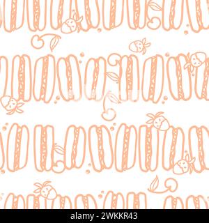 Macaroon con motivo senza cuciture di frutta e dolci dessert. Sfondo disegnato a mano per illustrazione vettoriale di torte colorate per design di superfici, tessuto, fabr Illustrazione Vettoriale