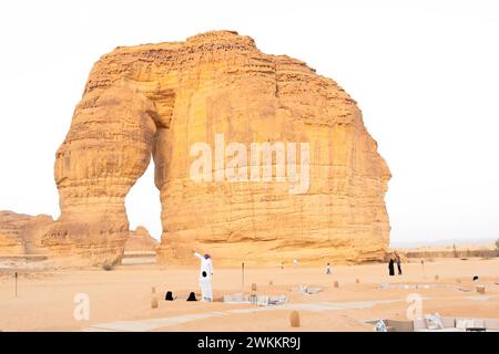 La roccia dell'elefante (Jabal AlFil)al Ula, una città della provincia di Madinah in Arabia Saudita Foto Stock