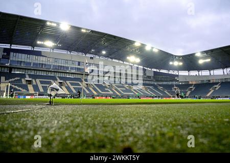 GAND - Empty si esibisce durante la partita di play-off della UEFA Europa Conference League 2023/24 tra KAA Gent e Maccabi Haifa FC alla KAA Gent Arena il 21 febbraio 2024 a Gand, Belgio. ANP | Hollandse Hoogte | GERRIT VAN COLOGNE Foto Stock