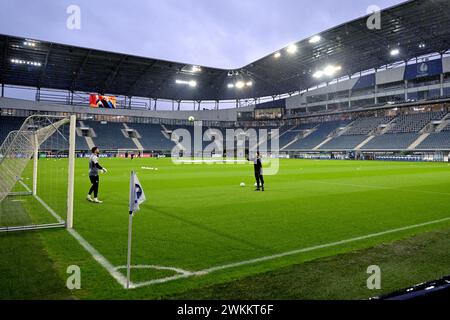 GAND - Empty si esibisce durante la partita di play-off della UEFA Europa Conference League 2023/24 tra KAA Gent e Maccabi Haifa FC alla KAA Gent Arena il 21 febbraio 2024 a Gand, Belgio. ANP | Hollandse Hoogte | GERRIT VAN COLOGNE Foto Stock