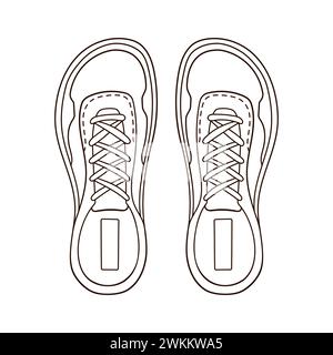 Sneaker casual per uomo o donna in stile art di linea. Vista dall'alto pattini disegnati a mano. Illustrazione vettoriale isolata su sfondo bianco. Illustrazione Vettoriale