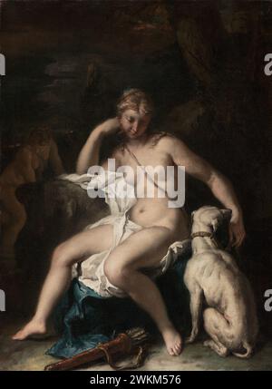 Diana e il suo cane; Sebastiano Ricci (italiano, 1659 - 1734); 1717 - 1720; olio su tela; 74 x 55,6 cm (29 1/8 x 7/8 pollici); 78.PA.230 Foto Stock