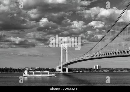 Il Verrazzano-Narrows Bridge è un ponte sospeso che collega i quartieri di Staten Island e Brooklyn a New York. Attraversa gli Narrows, un corpo Foto Stock