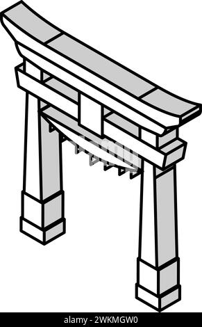 illustrazione vettoriale icona isometrica shintoismo porta torii Illustrazione Vettoriale