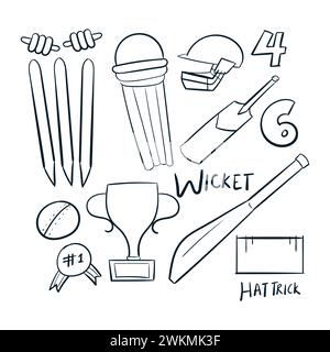Illustrazione del vettore Cricket icona del vettore icona dello sport Cricket icone dello script Doodle Illustrazione Vettoriale