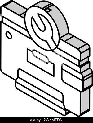illustrazione vettoriale icona isometrica del computer per la riparazione della stampante Illustrazione Vettoriale