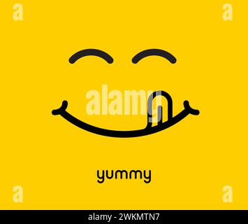Splendido sorriso facciale delizioso logo icona. Emoji gustosi sulla lingua sorrisi in bocca gustosi o affamati Illustrazione Vettoriale