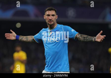 Napoli, Italia. 21 febbraio 2024. In azione durante la partita di calcio di UEFA CHAMPIONS LEAGUE tra NAPOLI e BARCELLONA allo stadio Diego Armando Maradona di Napoli, Italia - mercoledì 21 febbraio 2024. ( Alessandro Garofalo/LaPresse ) crediti: LaPresse/Alamy Live News Foto Stock