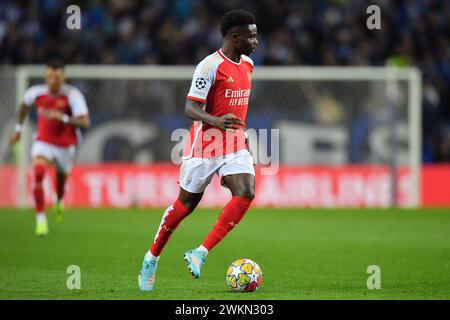 21 febbraio 2024: Dragon Stadium, Porto, Portogallo; Champions League. FC Porto contro Arsenal FC: Bukayo Saka dell'Arsenal Foto Stock