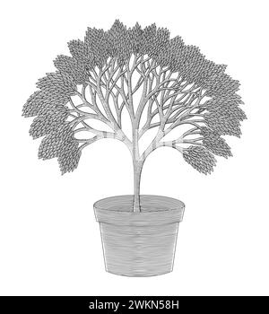 Albero di Banyan con tela, illustrazione in stile disegno con incisione Vintage Illustrazione Vettoriale