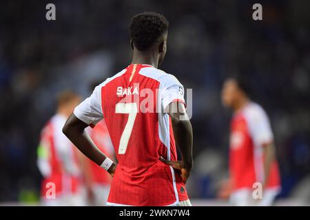 21 febbraio 2024: Dragon Stadium, Porto, Portogallo; Champions League. FC Porto contro Arsenal FC: Bukayo Saka dell'Arsenal Foto Stock