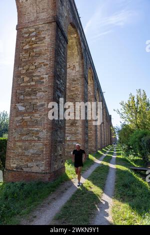 L'Acquedotto di Nottolini è un acquedotto e punto di riferimento vicino a Lucca, in Italia. La struttura ottocentesca portava l'acqua a Lucca dalle montagne e dal serv Foto Stock