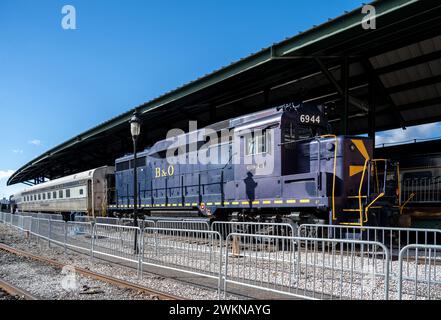 Viaggio in treno al B&o Railroad Museum di Baltimora chiamato Mile One Express sul binario 2. Foto Stock