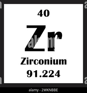 Disegno dell'illustrazione vettoriale dell'icona dell'elemento chimico allo zirconio Illustrazione Vettoriale