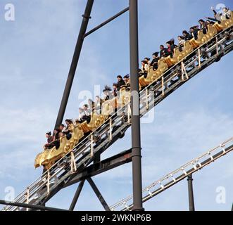 Le montagne russe del Fuji-Q Highland a Fujiyoshida, Yamanashi, Giappone. Foto Stock