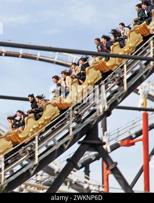 Le montagne russe del Fuji-Q Highland a Fujiyoshida, Yamanashi, Giappone. Foto Stock