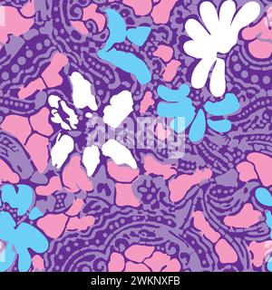 disegno a mano decorato multicolore ornamentale tracciato su tutto lo sfondo base motivo a ripetizione trama geometrica bordo etnico tribale Illustrazione Vettoriale