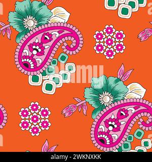 disegno a mano decorato multicolore ornamentale tracciato su tutto lo sfondo base motivo a ripetizione trama geometrica bordo etnico tribale Illustrazione Vettoriale