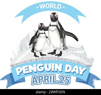 Due pinguini che celebrano la giornata mondiale dei pinguini Illustrazione Vettoriale