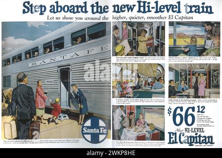 1957 Santa Fe Railway "New" El Capitan, treno ad alto livello con stampa ad Foto Stock