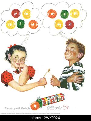 1953 annunci a mezzo stampa Life Savers Candy. Ancora solo 5 centesimi. Foto Stock