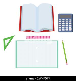 Set icone lezione di matematica. Illustrazione vettoriale isolata su sfondo bianco. Illustrazione Vettoriale