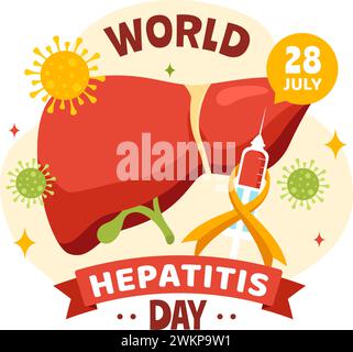 World Hepatitis Day Vector Illustration on 28 July of Patient malato fegato, cancro e cirrosi in Healthcare Flat Cartoon background Design Illustrazione Vettoriale