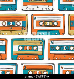 Nastro per audiocassette senza cuciture. Illustrazione dello schema di ripetizione vettoriale. Illustrazione Vettoriale
