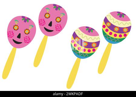 Maracas messicane. Strumento musicale tradizionale. Illustrazione vettoriale isolata su sfondo bianco. Illustrazione Vettoriale