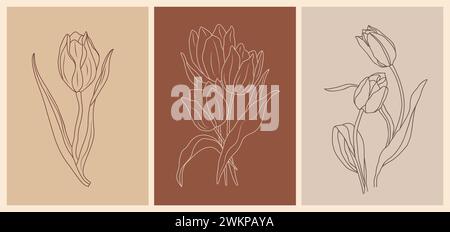 Set di tulipani, mese di nascita di aprile, arte floreale Illustrazione Vettoriale