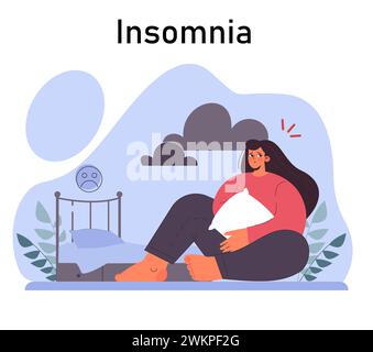 Disturbo da stress post traumatico. Personaggio femminile che soffre di disturbi mentali, che si occupa di disperazione, paura e dolore. Ansia e depressione. Illustrazione vettoriale piatta Illustrazione Vettoriale