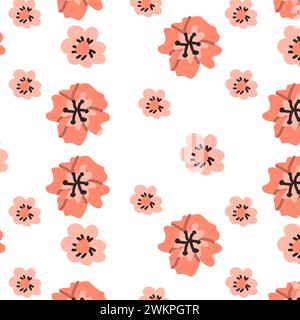 motivo floreale senza cuciture con fiori rosa fitti. Illustrazione vettoriale in stile vintage. Design elegante per tessuti e decorazioni per interni. Sfondo senza cuciture con fiori a margherita rosa. Illustrazione Vettoriale